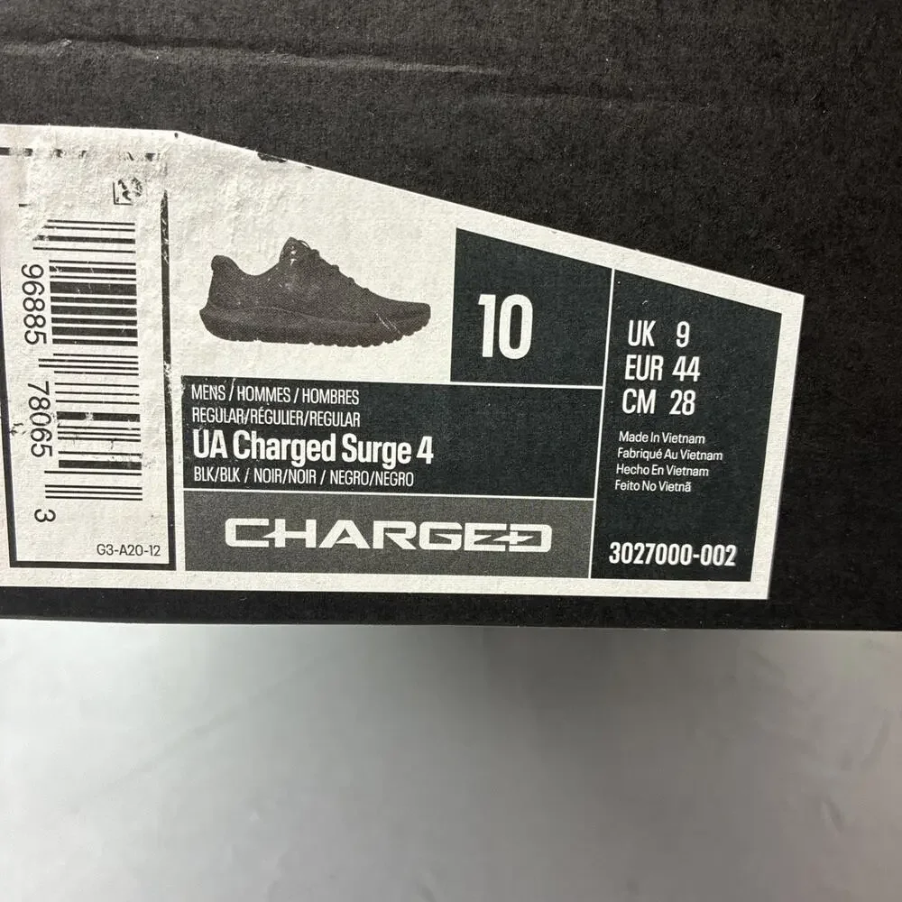 Under Armour Men’s Sneaker Size 10 Surge Running Shoes Black 3027000-002